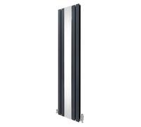 Flat Panel Radiator With Mirror 1800mm x 425mm & TRV Chrome Valves Designer Double Column Vertical Anthracite Grey Carbon Steel Wall Mounted Kitchen Living Room Cleaning Brush Fixing Kit & Brackets Gr