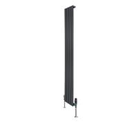 Flat Single Column Radiator 1600mm x 280mm & TRV Chrome Valves Modern Designer Single Panel Central Heating Heater Anthracite Grey Carbon Steel Vertical FREE Cleaning Brush Fixing Kit & Brackets