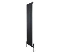 MonsterShop Flat Single Column Radiator 1600mm X 420mm Trv Chrome Valves - Black