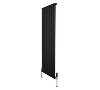 MonsterShop Flat Single Column Radiator 1600mm X 560mm & Trv Chrome Valves - Black