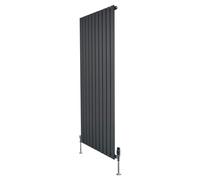 Flat Single Column Radiator 1600mm x 700mm & TRV Chrome Valves Modern Designer Single Panel Central Heating Heater Anthracite Grey Carbon Steel Vertical FREE Cleaning Brush Fixing Kit & Brackets