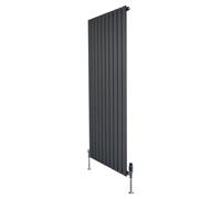Flat Single Column Radiator 1600mm x 700mm & TRV Chrome Valves Modern Designer Single Panel Central Heating Heater Anthracite Grey Carbon Steel Vertical FREE Cleaning Brush Fixing Kit & Brackets