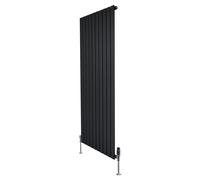 Flat Single Column Radiator 1600mm x 700mm & TRV Chrome Valves Modern Designer Single Panel Central Heating Heater Black Carbon Steel Vertical FREE Cleaning Brush Fixing Kit & Brackets