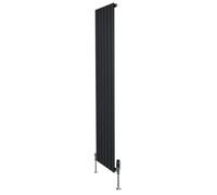 MonsterShop Flat Single Column Radiator 1800mm X 420mm & Trv Chrome Valves - Black