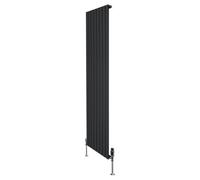 MonsterShop Flat Single Column Radiator 1800mm X 560mm Trv Chrome Valves - Black