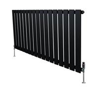 MonsterShop Flat Single Column Radiator 600mm X 1190mm & Trv Chrome Valves - Black