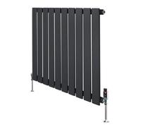 Flat Single Column Radiator 600mm x 700mm & TRV Chrome Valves Modern Designer Single Panel Central Heating Heater Matt Anthracite Grey Carbon Steel Horizontal FREE Cleaning Brush Fixing Kit & Brackets