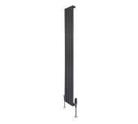 Flat Single Column Radiator 1600mm x 280mm & TRV Chrome Valves Modern Designer Single Panel Central Heating Heater Anthracite Grey Carbon Steel Vertical FREE Cleaning Brush Fixing Kit & Brackets