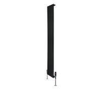 Flat Single Column Radiator 1600mm x 280mm & TRV Chrome Valves Modern Designer Single Panel Central Heating Heater Black Carbon Steel Vertical FREE Cleaning Brush Fixing Kit & Brackets