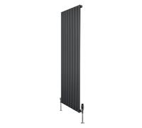 Flat Single Column Radiator 1600mm x 560mm & TRV Chrome Valves Modern Designer Single Panel Central Heating Heater Anthracite Grey Carbon Steel Vertical FREE Cleaning Brush Fixing Kit & Brackets