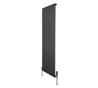 Flat Single Column Radiator 1600mm x 560mm & TRV Chrome Valves Modern Designer Single Panel Central Heating Heater Anthracite Grey Carbon Steel Vertical FREE Cleaning Brush Fixing Kit & Brackets