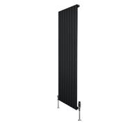 Flat Single Column Radiator 1600mm x 560mm & TRV Chrome Valves Modern Designer Single Panel Central Heating Heater Black Carbon Steel Vertical FREE Cleaning Brush Fixing Kit & Brackets