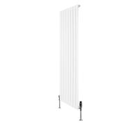 Flat Single Column Radiator 1600mm x 560mm & TRV Chrome Valves Modern Designer Single Panel Central Heating Heater White Carbon Steel Vertical FREE Cleaning Brush Fixing Kit & Brackets