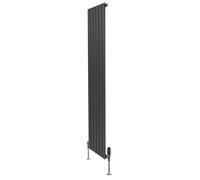 Flat Single Column Radiator 1800mm x 420mm & TRV Chrome Valves Modern Designer Single Panel Central Heating Heater Anthracite Grey Carbon Steel Vertical FREE Cleaning Brush Fixing Kit & Brackets