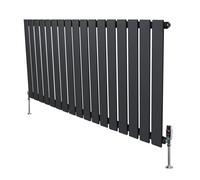 Flat Single Column Radiator 600mm x 1190mm & TRV Chrome Valves Modern Designer Single Panel Central Heating Heater Anthracite Grey Carbon Steel Horizontal FREE Cleaning Brush Fixing Kit & Brackets