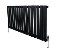 Flat Single Column Radiator 600mm x 1190mm & TRV Chrome Valves Modern Designer Single Panel Central Heating Heater Black Carbon Steel Horizontal FREE Cleaning Brush Fixing Kit & Brackets