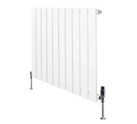 Flat Single Column Radiator 600mm x 700mm & TRV Chrome Valves Modern Designer Single Panel Central Heating Heater White Carbon Steel Horizontal FREE Cleaning Brush Fixing Kit & Brackets