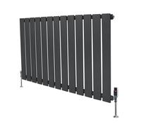 Flat Single Column Radiator 600mm x 910mm & TRV Chrome Valves Modern Designer Single Panel Central Heating Heater Matt Anthracite Grey Carbon Steel Horizontal FREE Cleaning Brush Fixing Kit & Brackets