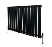 Flat Single Column Radiator 600mm x 910mm & TRV Chrome Valves Modern Designer Single Panel Central Heating Heater Matt Black Carbon Steel Horizontal FREE Cleaning Brush Fixing Kit & Brackets