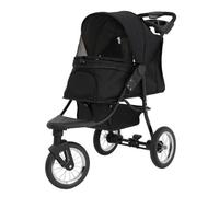 Foldable Pet Jogger Black Travel Stroller Small Medium Dog Cat Pushchair 22kg Capacity Pram Buggy Carrier 3 Tubeless Wheels Brakes Leashes Canopy Mesh Windows Basket Cup Holders Caddy Bag Rain Cover