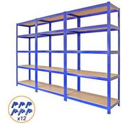MonsterShop Garage Shelving Units, 3 Bay Heavy Duty Racking Steel Shelves Storage Metal Utility Racks