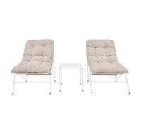 Garden Bistro Set Cream 3PC Outdoor Patio Furniture 2 Chairs Cushions Table