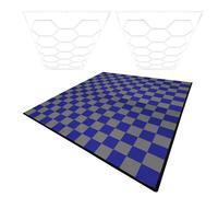 Monstershop Hexagon LED Lights x 2 & Vented Garage Floor Tiles With Edges - 120 Grey & 120 Blue