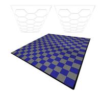 MonsterShop Hexagon Led Lights X 2 & Vented Garage Floor Tiles With Edges - 120 Grey & 120 Blue