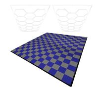 MonsterShop Hexagon Led Lights X 2 & Vented Garage Floor Tiles With Edges - 120 Grey & 120 Blue