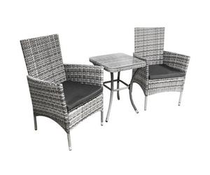 MonsterShop Jardi Rattan Bistro Set Light Grey