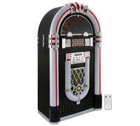 Vinyl Jukebox Record Player Retro Vintage Stereo Entertainment Centre 7 Colour Changing LED Lights Remote Floor Standing Portable Wheels FM Radio Bluetooth AUX MP3 USB CD AUX