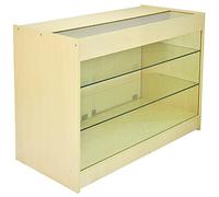 MonsterShop K1200 Lockable Glass Shop Counter Retail Display Cabinet, Maple, 120cm x 90cm x 60cm