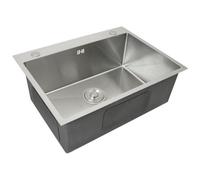 Kitchen Sink Stainless Steel Square Brushed Premium Handmade Satin Finish Commercial Single Bowl with Strainer Plug & Waste Pipe Set