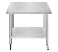 KuKoo Catering Work Bench Table Stainless Steel Food Prep Kitchen Mobile 4 x Castor Wheels With 2 Brakes & Silver One Size