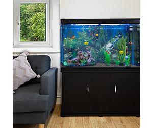 MonsterShop Large Fish Tank Black 4ft 300L 65 Gal Aquarium Marine Tropical Saltwater Freshwater. Black Cabinet Storage Stand. Natural Gravel. Filter, Air Pump, Heater, LED Light Tank Accessories…