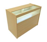 MonsterShop Maple Shop Counter Led Light B 1200mm Lockable Sliding Doors 2 Keys Retail Storage Unit Display Showcase Cabinet Reception Desk