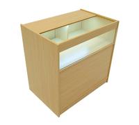 MonsterShop Maple Shop Counter Led Light B 900mm Lockable Sliding Doors 2 Keys Retail Storage Unit Display Showcase Cabinet Reception Desk