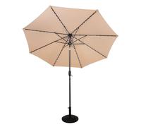 Beige 2.7m LED Tilt Parasol Umbrella With Concrete Base Garden Sun Shade Canopy Patio Outdoor UV Protection Winding Crank Adjustable 128 Solar Power Lights Cool White 8 Ribs Waterproof Rain Cover