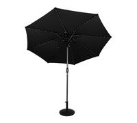 Black 2.7m LED Tilt Parasol Umbrella With Concrete Base Garden Sun Shade Canopy Patio Outdoor UV Protection Winding Crank Adjustable 128 Solar Power Lights Cool White 8 Ribs Waterproof Rain Cover