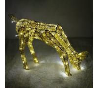 Monster Shop Light Up Reindeer Gold Grazing Doe - 61cm 120 Ice White LED, White