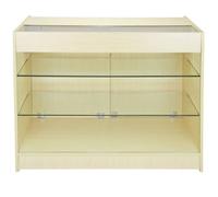 MonsterShop K1200 Lockable Glass Shop Counter Retail Display Cabinet, Maple, 120cm x 90cm x 60cm