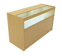 MonsterShop Maple Shop Counter Led Light B 1500mm Lockable Sliding Doors 2 Keys Retail Storage Unit Display Showcase Cabinet Reception Desk