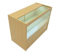 MonsterShop Maple Shop Counter Led Light C 1200mm Lockable Sliding Doors 2 Keys Retail Storage Unit Display Showcase Cabinet Reception Desk