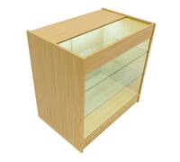 MonsterShop Maple Shop Counter Led Light K 900mm Lockable Sliding Doors 2 Keys Retail Storage Unit Glass Display Showcase Cabinet Reception