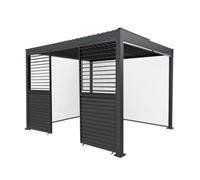 MonsterShop Metal Pergola 3 X 3M Grey 4 Retractable White Blinds & 2 Side Panels