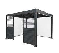 MonsterShop Metal Pergola 3 X 4M Grey 4 Retractable White Mesh Blinds & 2 Panels