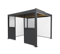 MonsterShop Metal Pergola 3M X 3M Grey 3 Retractable White Blinds 2 X Panels & Led