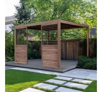 MonsterShop Metal Pergola 3M X 3M Wood Effect & 2 Side Panels Tilting Canopy Roof Aluminium Outdoor Garden Gazebo Sun Rain Shelter Patio