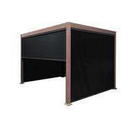 MonsterShop Metal Pergola 3M X 3M Wood Effect With 4 Retractable Mesh Blinds Tilting Canopy Roof Aluminium Outdoor Garden Gazebo