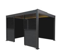 MonsterShop Metal Pergola 3X4M Grey 3 Retractable Anthracite Blinds 2 Panels & Led